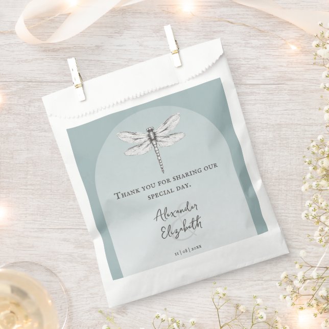 Teal Dragonfly Wedding Favour Bag (Clipped)