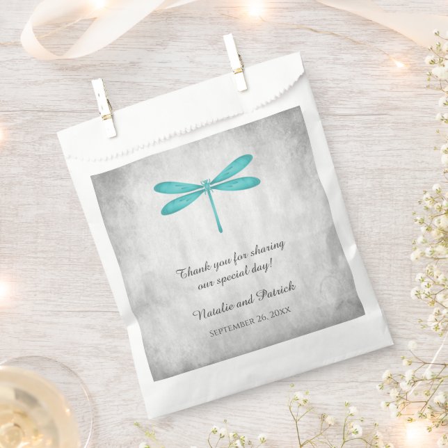 Teal Dragonfly Wedding Favour Bags (Clipped)