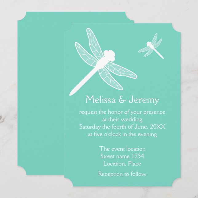 Teal Dragonfly Wedding Invitation (Front/Back)