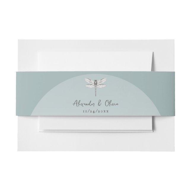 Teal Dragonfly Wedding Invitation Belly Band (Front Example)