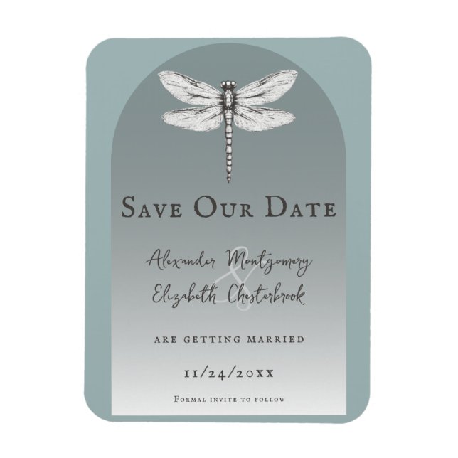 Teal Dragonfly Wedding Magnet (Vertical)