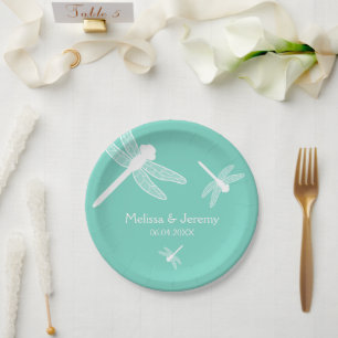 Teal Dragonfly Wedding Paper Plate
