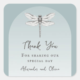 Teal Dragonfly Wedding Square Sticker