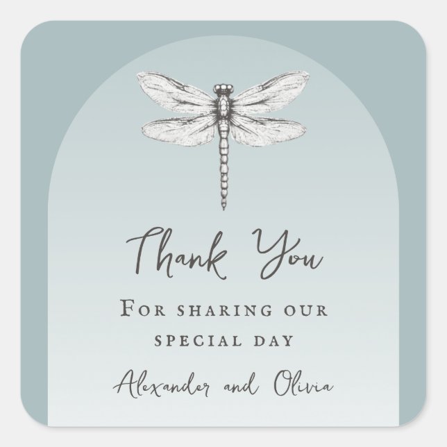 Teal Dragonfly Wedding Square Sticker (Front)