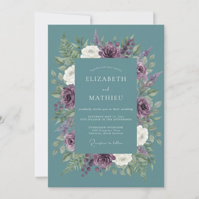 Teal Dramatic Winter Wedding Invitation (Front)