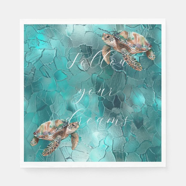 Teal Dream Sea Turtles Napkin (Front)
