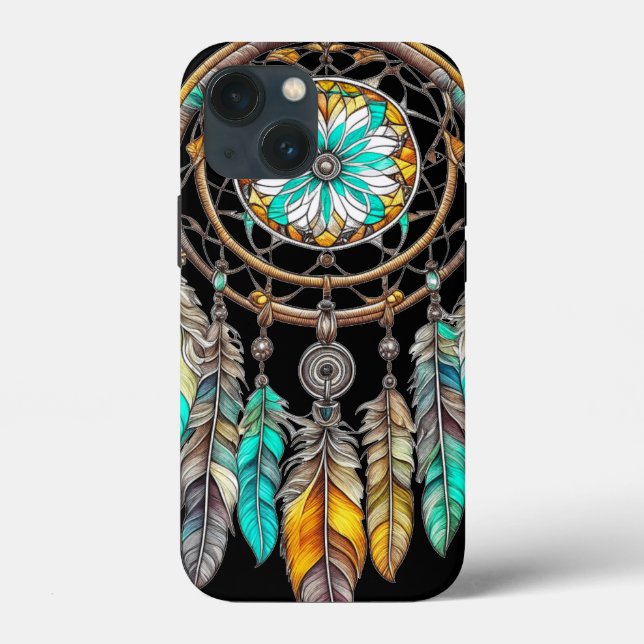 Teal Dreamcatcher Mystical Boho Feathers and Beads Case-Mate iPhone Case (Back)