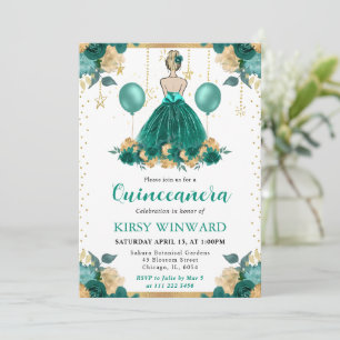 Teal Dress Blonde Hair Princess Quinceanera Invitation