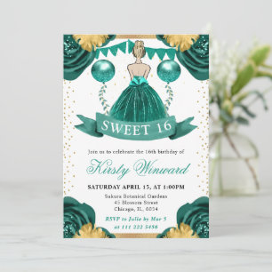 Teal Dress Blonde Haired Princess Sweet 16 Invitation