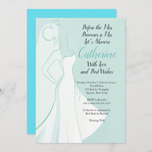 Teal Dress Bridal Shower Invitation (Front/Back)