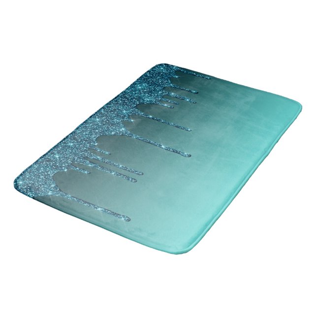 Teal Dripping Glitter Bath Mat (Angled)
