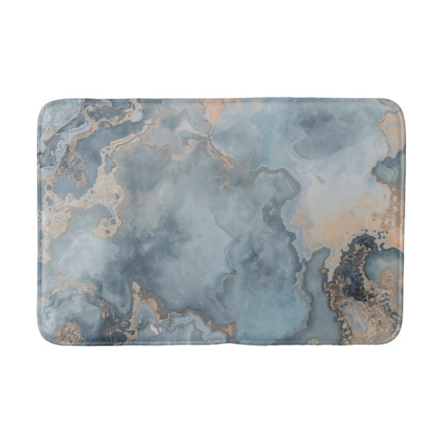 Teal Dusty Blue Grey Beige Contemporary Bath Mat (Front)