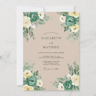 Teal Earthy Vintage Wedding Invitation