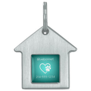 Teal Eat Play Love Custom Dog Name ID Tag