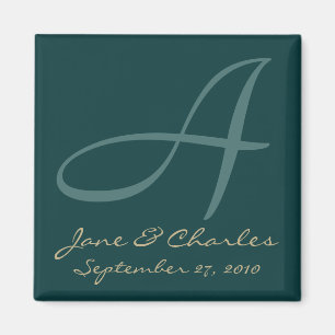 Teal & Ecru Monogram • Save the Date Magnet