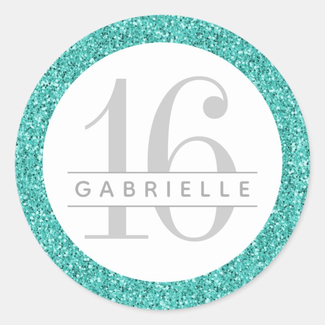 Teal Egg Blue Glitter Birthday Favour Sticker Labe (Front)