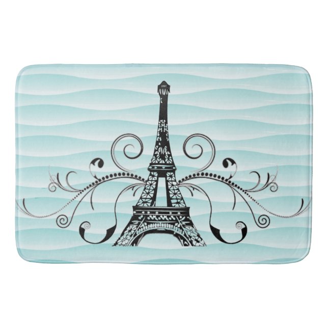 Teal Eiffel Towel Flourish Bath Mat (Front)