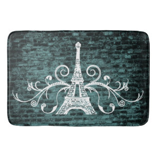 Teal Eiffel Towel Grunge Bath Mat