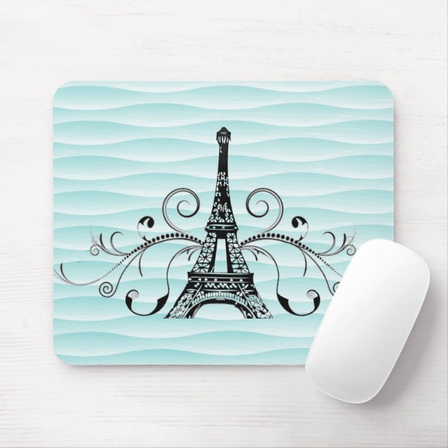 Teal Eiffel Tower Flourish Mouse Pad (With Mouse)