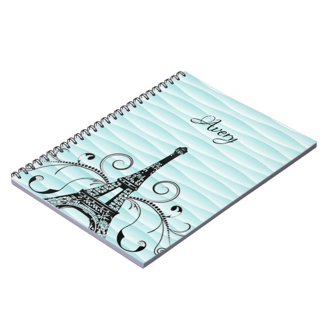 Teal Eiffel Tower Flourish Notebook (Left Side)