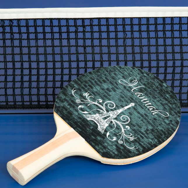 Teal Eiffel Tower Grunge Ping Pong Paddle (Insitu)