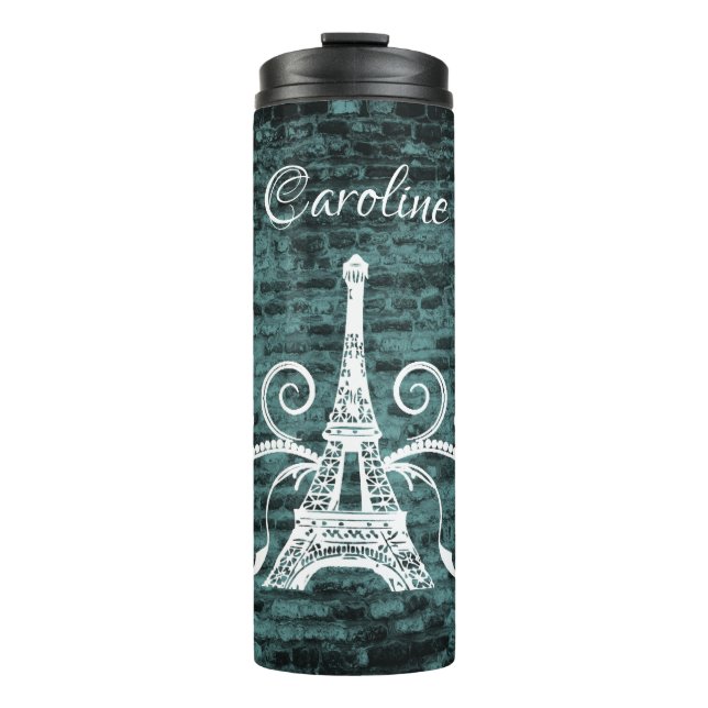 Teal Eiffel Tower Grunge Thermal Tumbler (Front)