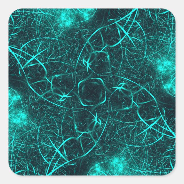 Teal Electric Energy Web Fractal Art Square Sticker (Front)