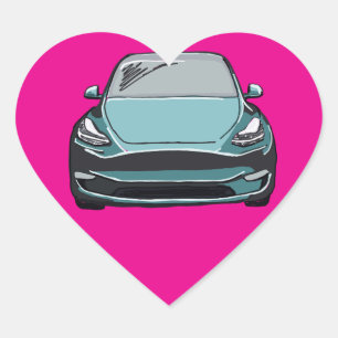 Teal Electric Vehicle SUV Car Drawing Heart Sticker