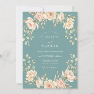 Teal Elegant Botanical Wedding Invitation