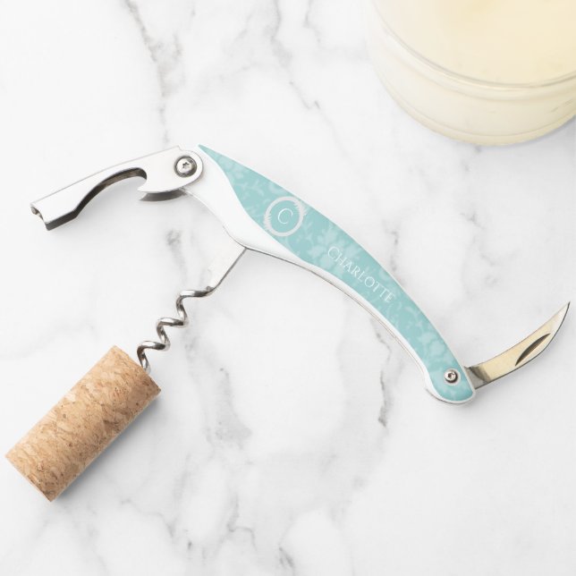 Teal Elegant Damask Corkscrew (Front)