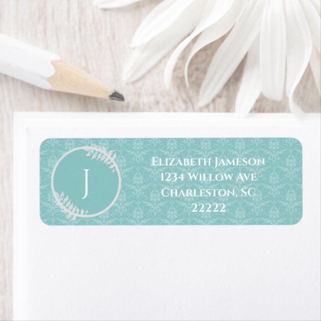 Teal Elegant Damask Label (Insitu)