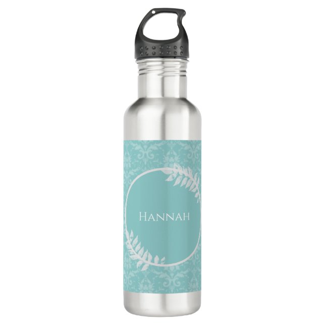 Teal Elegant Damask Personalized 710 Ml Water Bottle (Front)