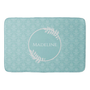 Teal Elegant Damask Personalized Bath Mat