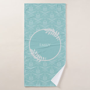 Teal Elegant Damask Personalized Bath Towel Set