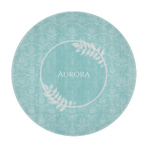Teal Elegant Damask Personalized Cutting Board