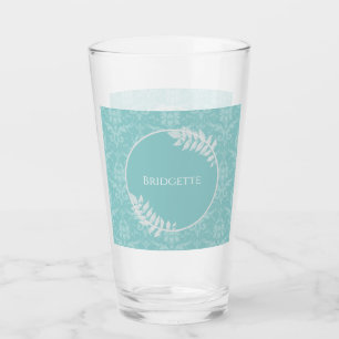 Teal Elegant Damask Personalized Glass