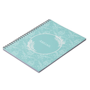 Teal Elegant Damask Personalized Notebook