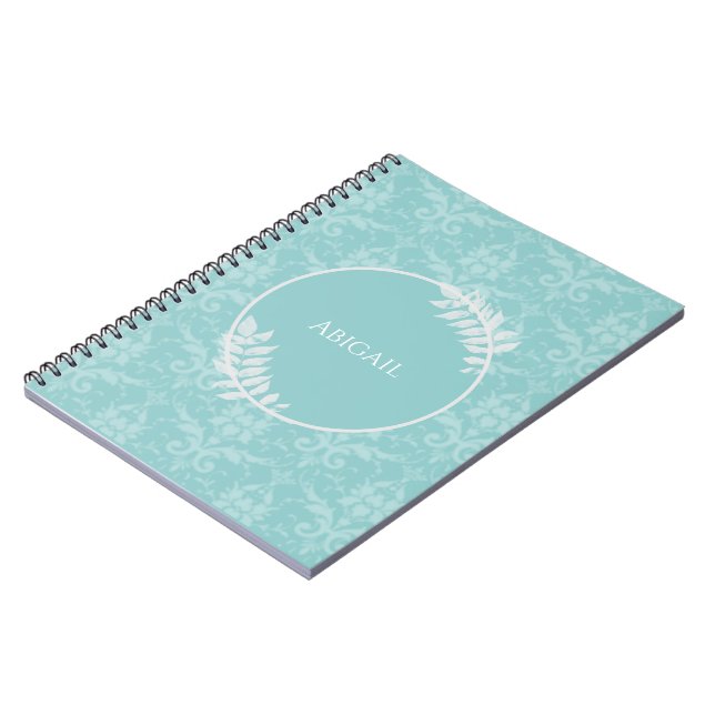 Teal Elegant Damask Personalized Notebook (Left Side)