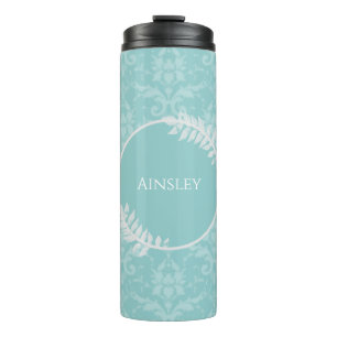 Teal Elegant Damask Personalized Thermal Tumbler