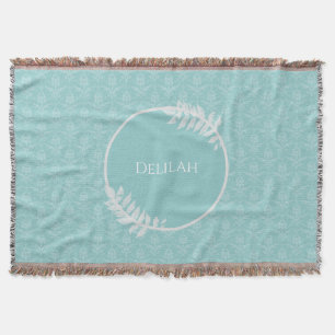 Teal Elegant Damask Personalized Throw Blanket