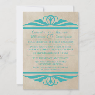 Teal Elegant Deco Wedding Invite