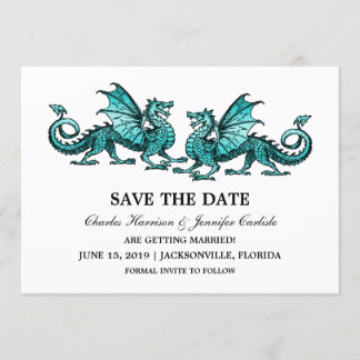Teal Elegant Dragons Save the Date Invite