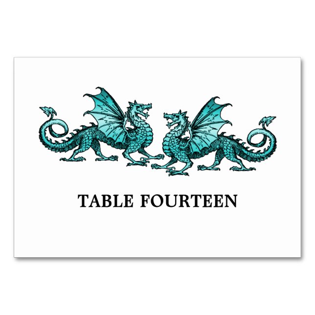 Teal Elegant Dragons Table Card (Front)