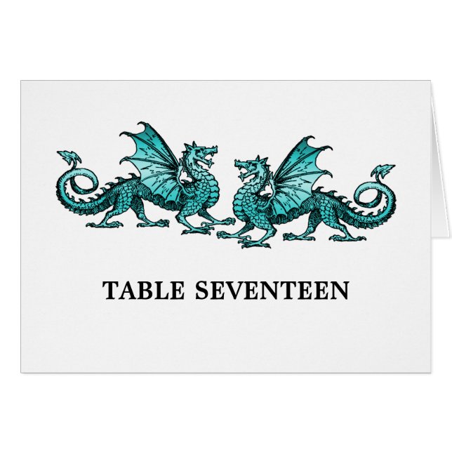 Teal Elegant Dragons Table Number Card (Front Horizontal)
