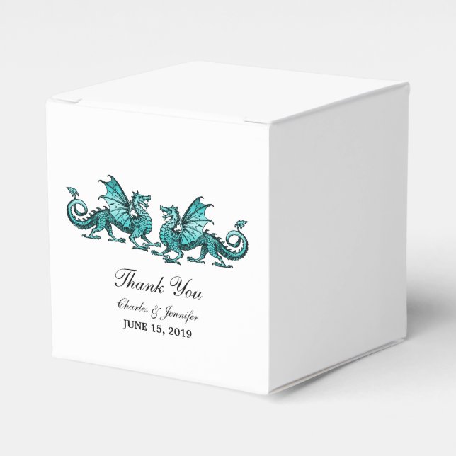Teal Elegant Dragons Wedding Favour Boxes (Front Side)