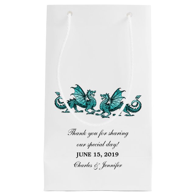 Teal Elegant Dragons Wedding Gift Bag (Front)