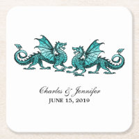 Teal Elegant Dragons Wedding Paper Coasters