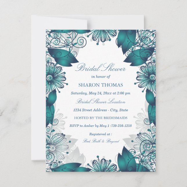 Teal Elegant Floral | Bridal Shower Invitation (Front)