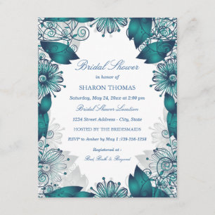 Teal Elegant Floral   Bridal Shower Invitation