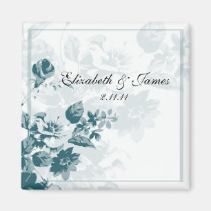 Teal Elegant Flower Wedding Favour Magnets
